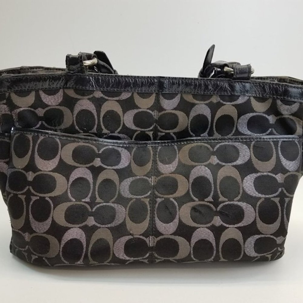 Coach SASSY Gallery Signature 3 Color Lurex Black Metallic Tote Bag - Picture 2 of 16
